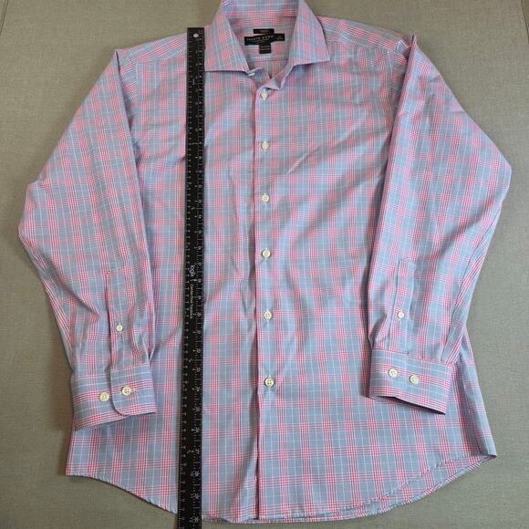 Pronto Uomo Slim Fit Non-Iron Pink Blue Plaid Dress Shirt 16 32/33 - Picture 6 of 12